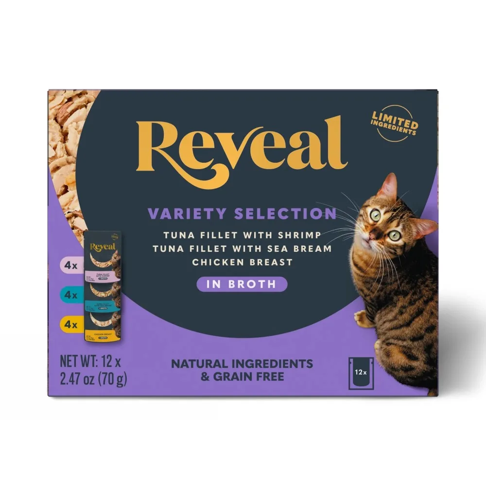 

Pet Food Natural Wet Cat Food, Fish & Chicken in Broth Variety Pack, 12 x 2.47oz Pouches