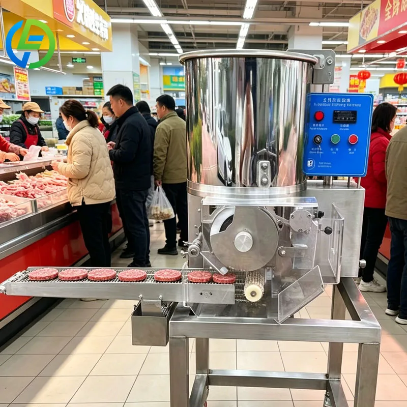 Automatic burger patty maker industrial meat shaping machine with conveyor for restaurants and factories Customized