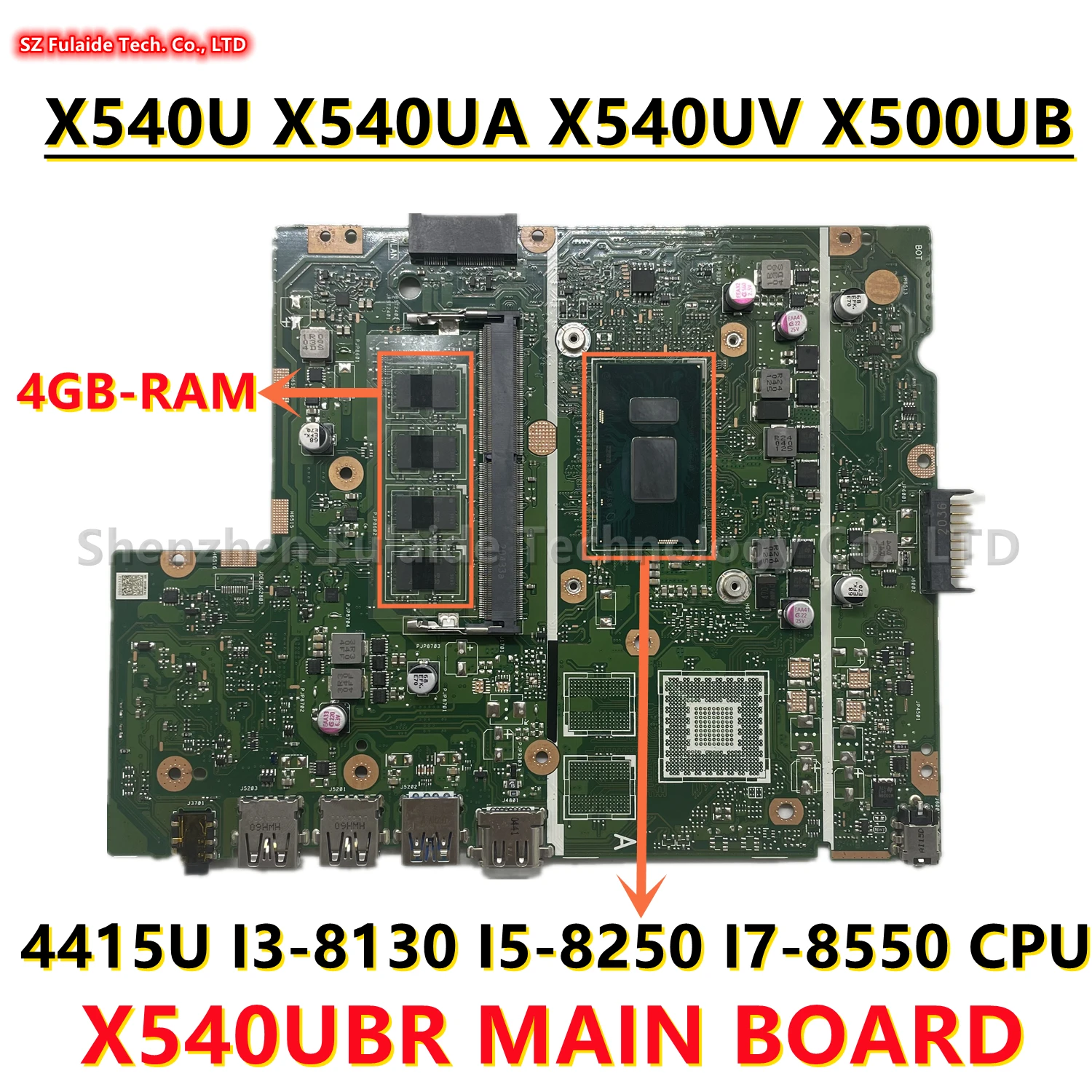 Placa base X540UBR para ordenador portátil, accesorio para Asus X540UB, X540UA, X540UAR, X540U, X540, X540UV, X500UB, 4415U, I3-8130, I5-8250, CPU