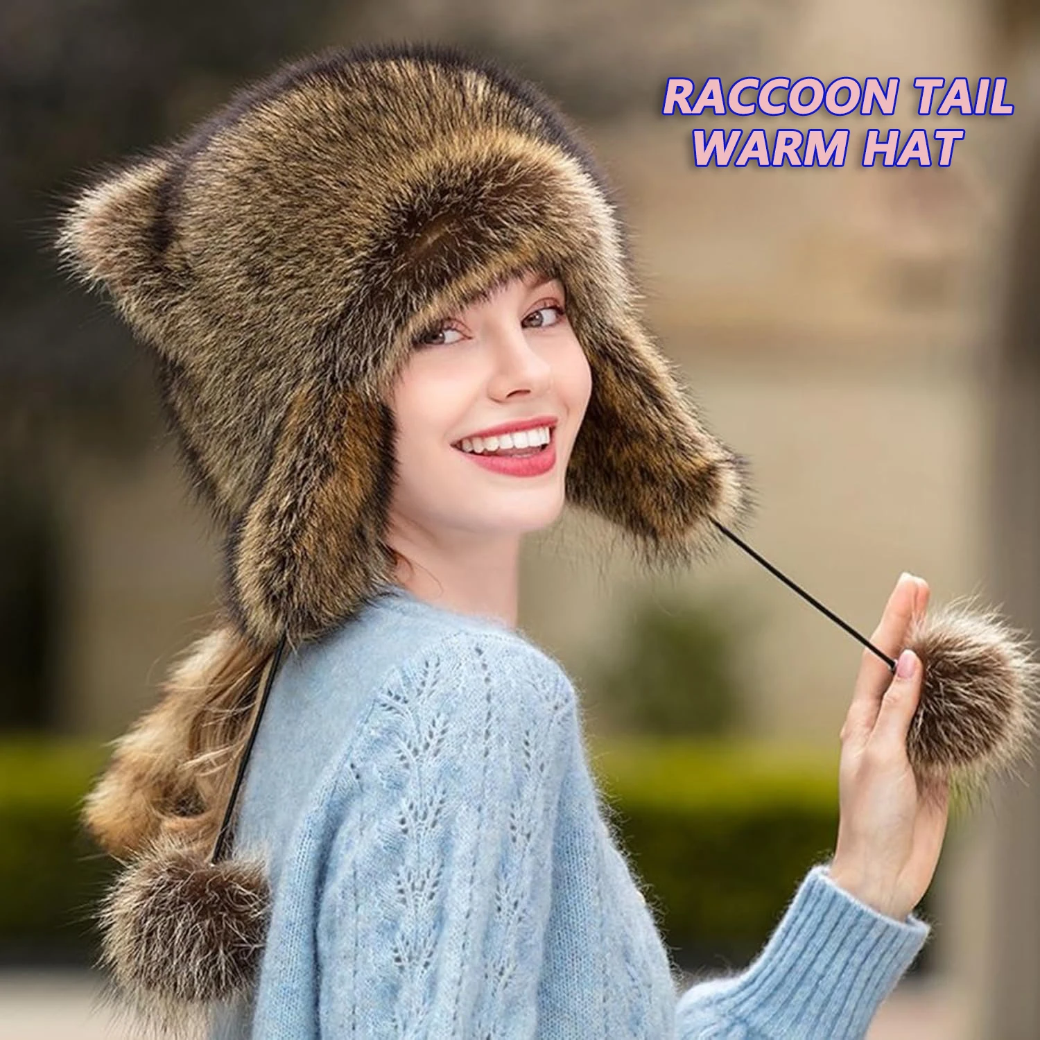 

Cute Faux Fur Raccoon Tail Parent-Child Plush Hat,Little Raccoon Women's Winter Plush Protection Hat,Soft Fleece Cap for Cosplay