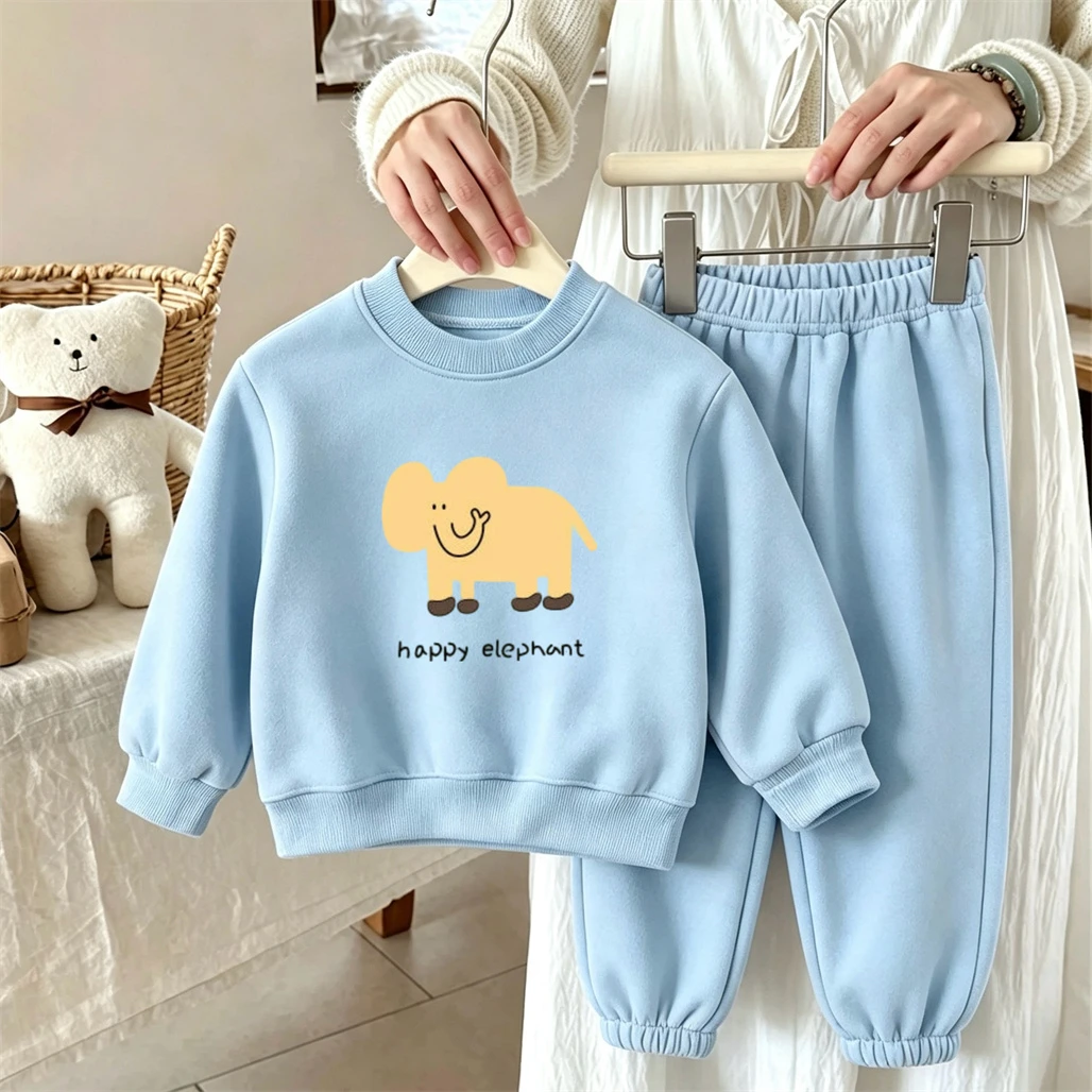 Children Fashion Costume Cartoon Printed Hoodies Loose Sweatpants Two Piece Set For Boys Girls Casual Loose Autumn Clothing