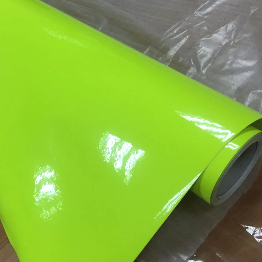 60cm*1/2/3/4/5/6/10m Glossy Neon Fluorescent Yellow Vinyl Car Wrap Film Sheet Roll with Air Release Technology