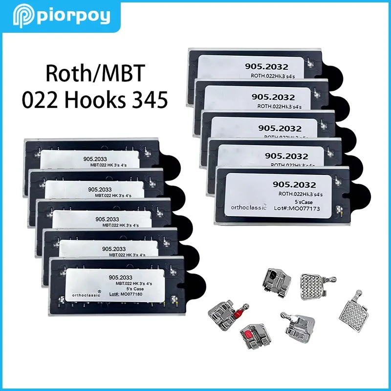 PIORPOY aparatos dentales para dientes soportes metálicos de ortodoncia 200 uds/10Kit Mini soportes de gancho monobloque de Metal Roth MBT 022 345