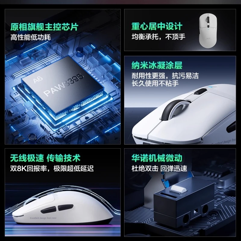 

MMR A6Ultra Wireless Bluetooth 60g PAW3395 Three Mode E-sports Gaming Mouse Lightweight Office Mouse Laptop Accessories Gift