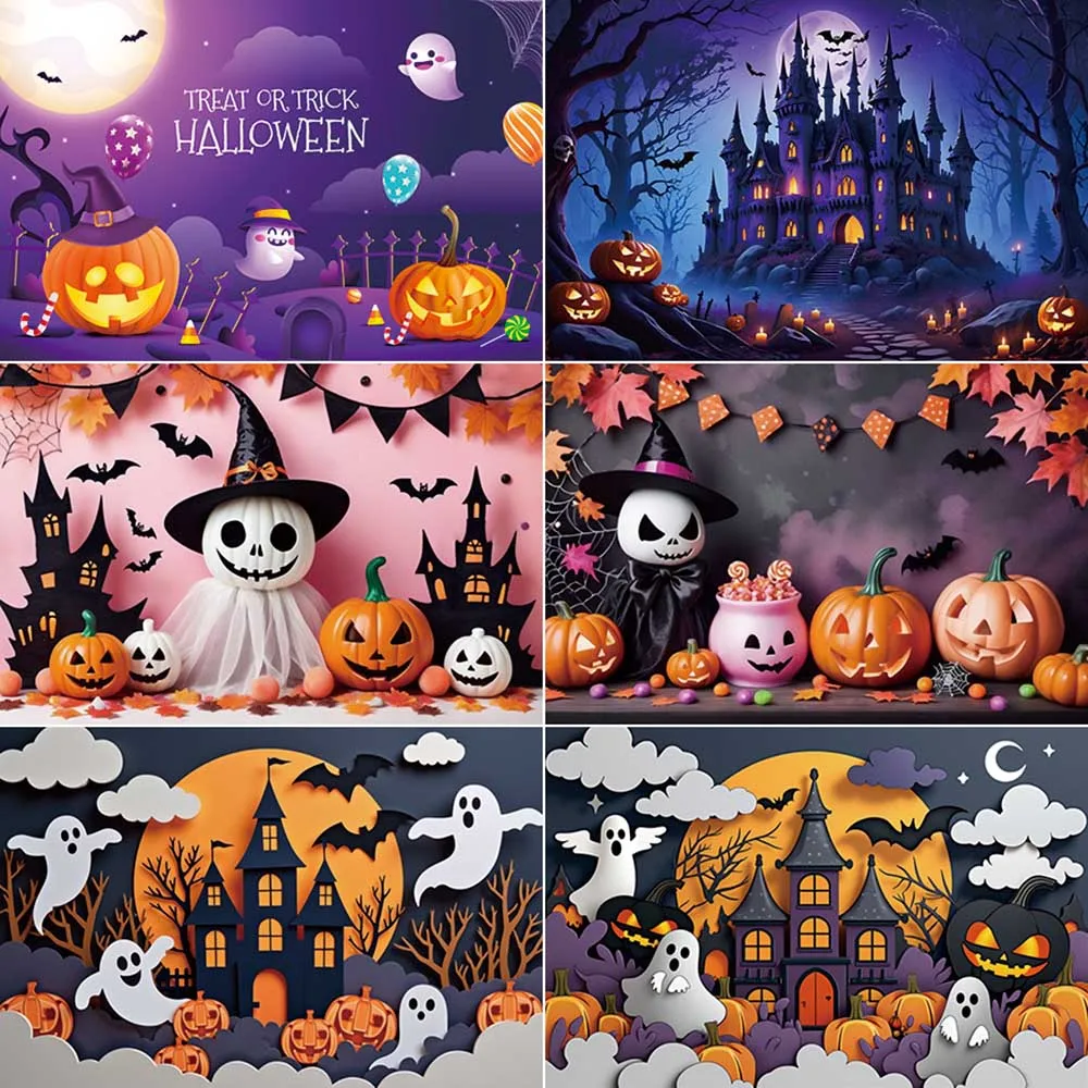 

Happy Halloween Banner Photo Studio Background Balloon Castle Jack O'Lantern Backdrop House Decoration Back Drop