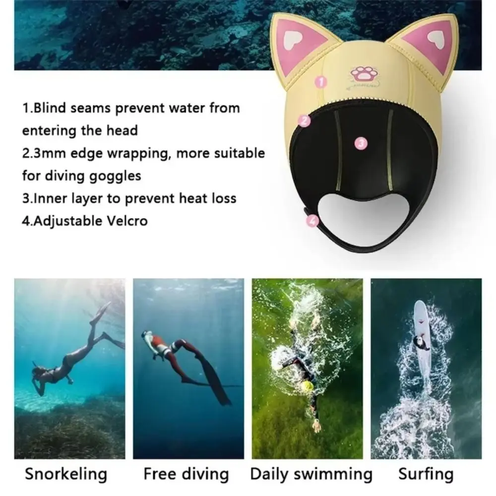 

Neoprene Diving Headband Clear Vision Wetsuit Hood Outdoor Diving Hat Professional Cute Cat Ears Swimming Headband Water Sports