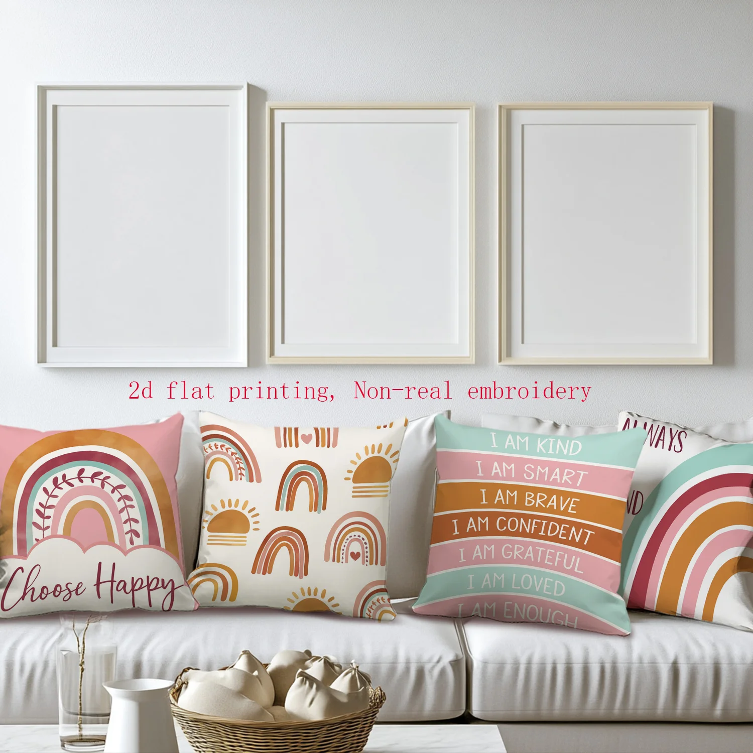Set of 4 Inspirational Quote Pillow Covers Rainbow Arch Boho Printed Shams Affirmation Accent Pillows Decor for Bedroom Home