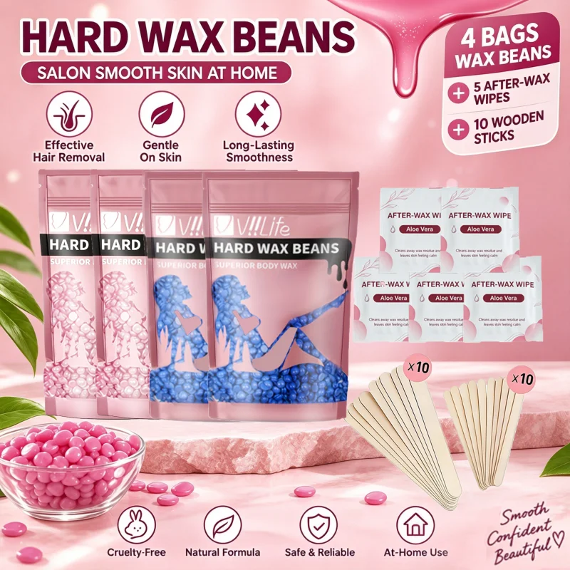 Viilife Home Waxing Kit, Natural Rose & Chamomile Gentle Wax Beans for Coarse Hair, for Face, Arms, Underarms & Bikini Area