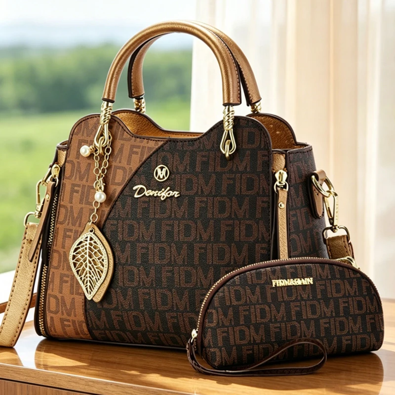 Elegant Women's Handbag and Crossbody Bag SetClassic Pendant Women's HandbagExquisite Backpack SetSuitable for TravelWorkPa