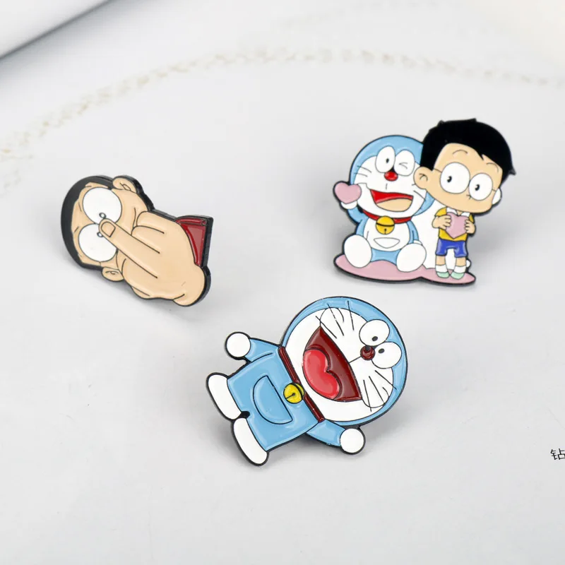 3pcs/set Doraemons Pin Lapel Pins for Backpacks Brooches Badges Kawaii Brooch for Clothes Jewelry Gifts Friends,Robot cat badge