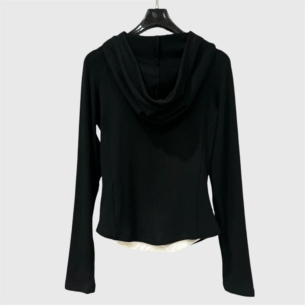 Cotton-Blend Women's Hooded Sweatshirt Y2K Minimalist Commuter-Friendly Long-Sleeve Knit Jacket Top - Fall/Winter 2025 New