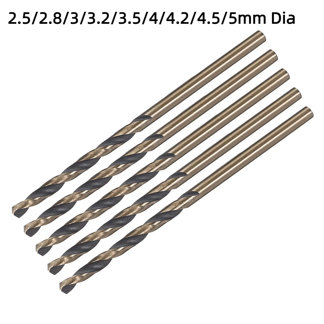 

5/10pcs Straight Shank Twist Drill Bits 2.5-5mm Dia Gold Titanium & Black Nitride Coated High Speed Steel (HSS) 4341