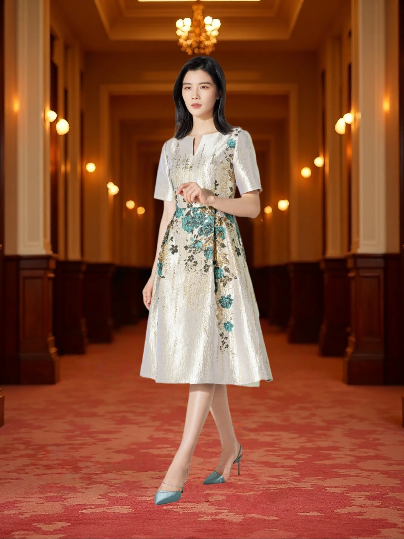 Elegant Summer Women Dress Jacquard Luxury 2025 New Arrival Boho Floral Dress Party Evening Maxi Clothing Ball Gown Robe Vestido