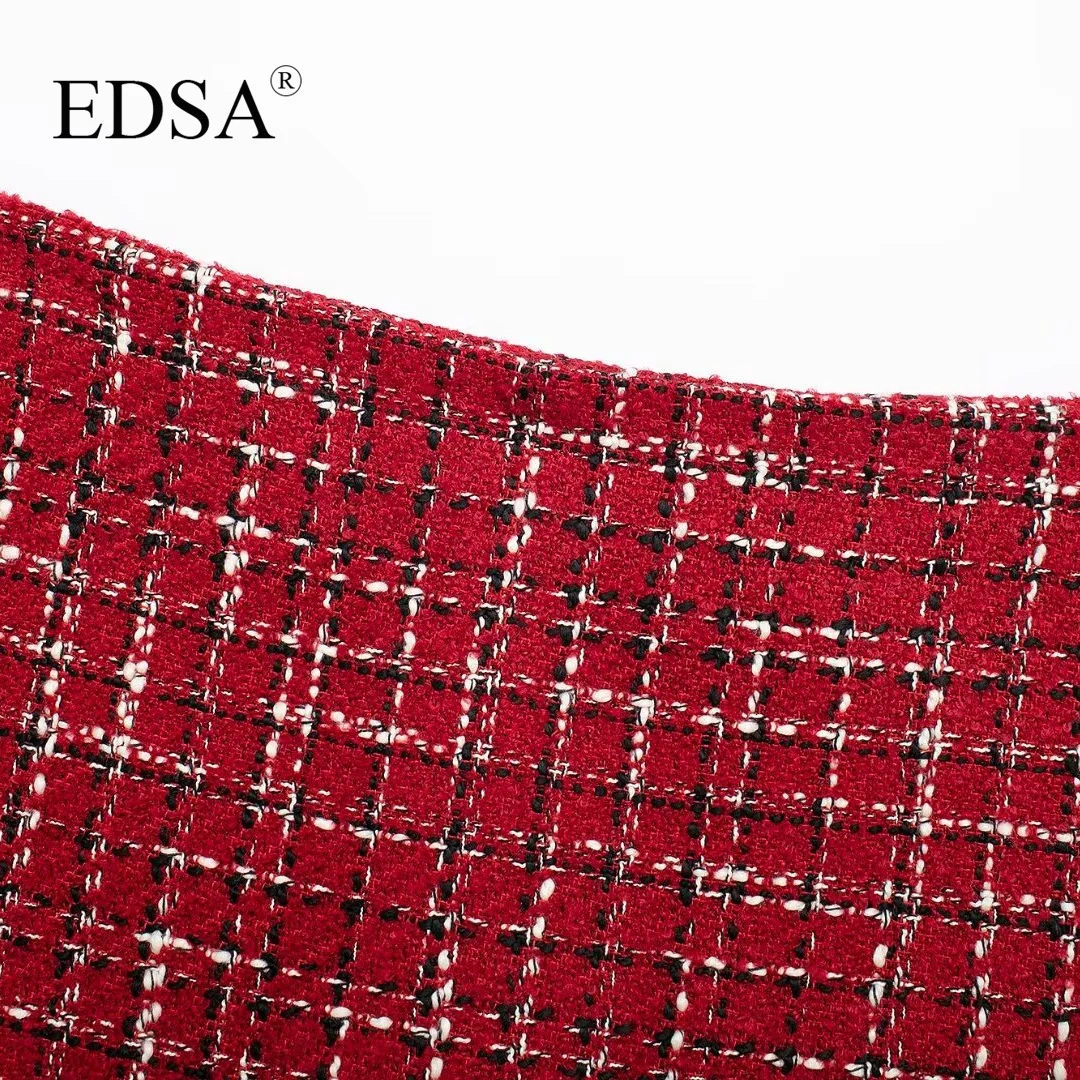 تنورة شورت تويد حمراء للسيدات من EDSA شورت بسحاب جانبي عالي الخصر ملابس الشارع #5