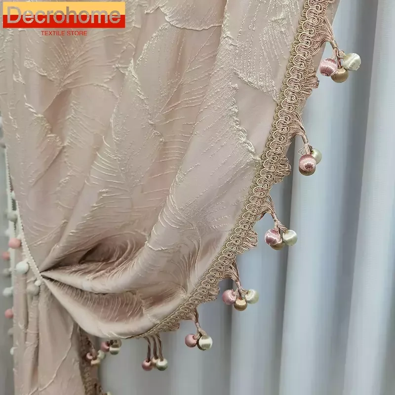 

Customized Pink Gold Embossed Lace Shading Curtains for Bedroom Living Room French Window Balcony Window