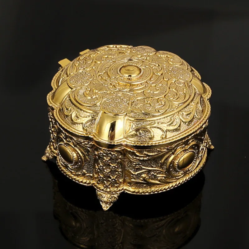 

Fashion Round Gold Metal Jewelry Box Desk Organizer Tin Container Ring Boxes For Gift Z152