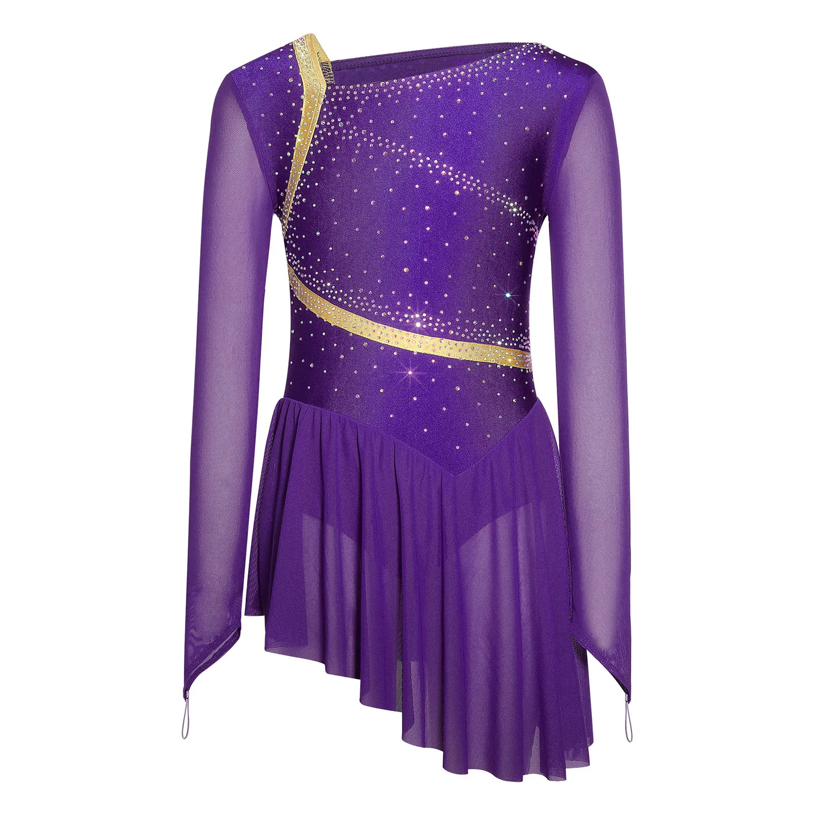 Childs Spaghetti Straps Ruched Figure Skating Jumpsuits Kids Girls Sleeveless Rhythmic Gymnastics Leotatd Ballet Dance Costume
