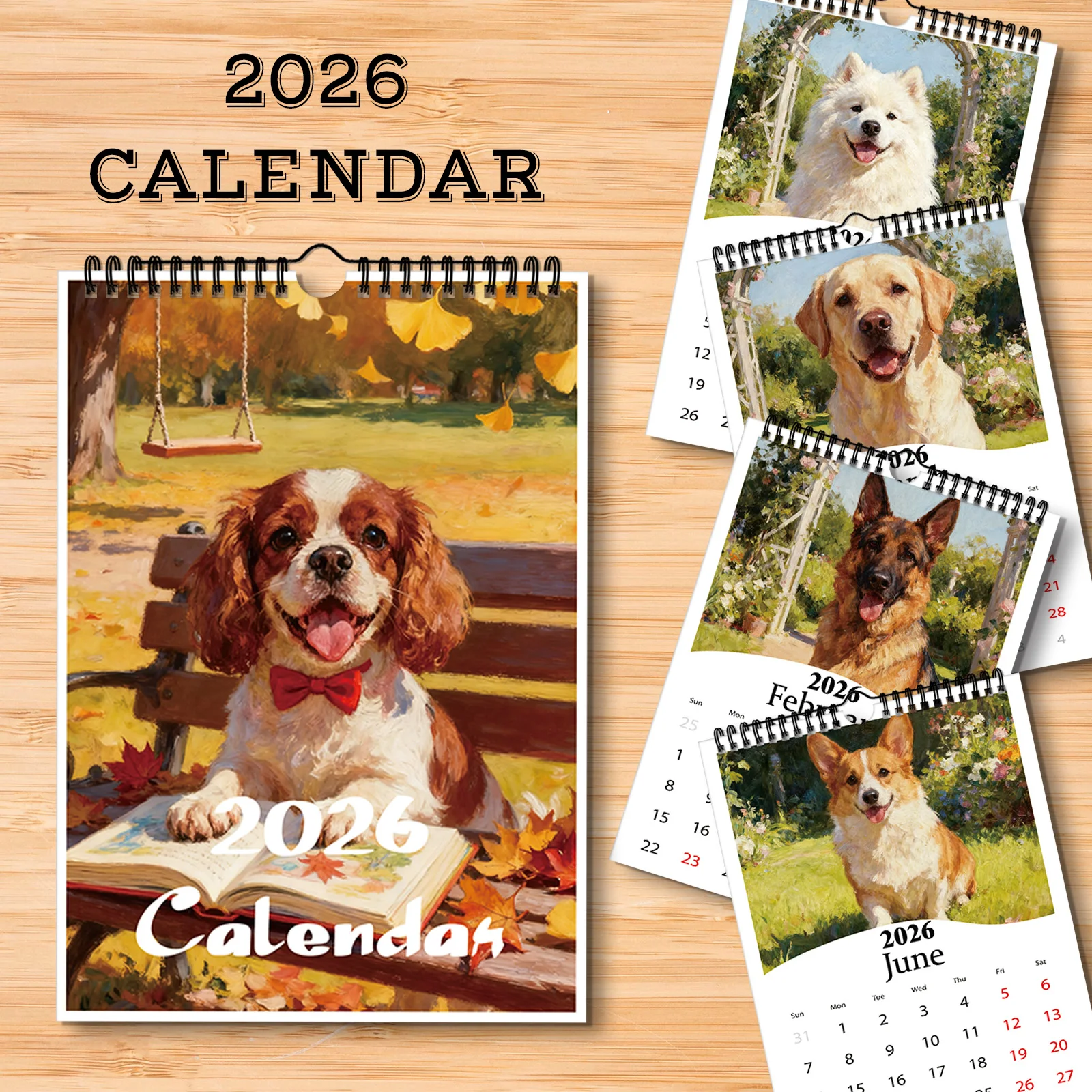 Calendario a tema cane 2026 da 1 pezzo, adatto per la visualizzazione delle date e la decorazione della casa, perfetto per gli amanti dei cani e un simpatico regalo in stile di vita