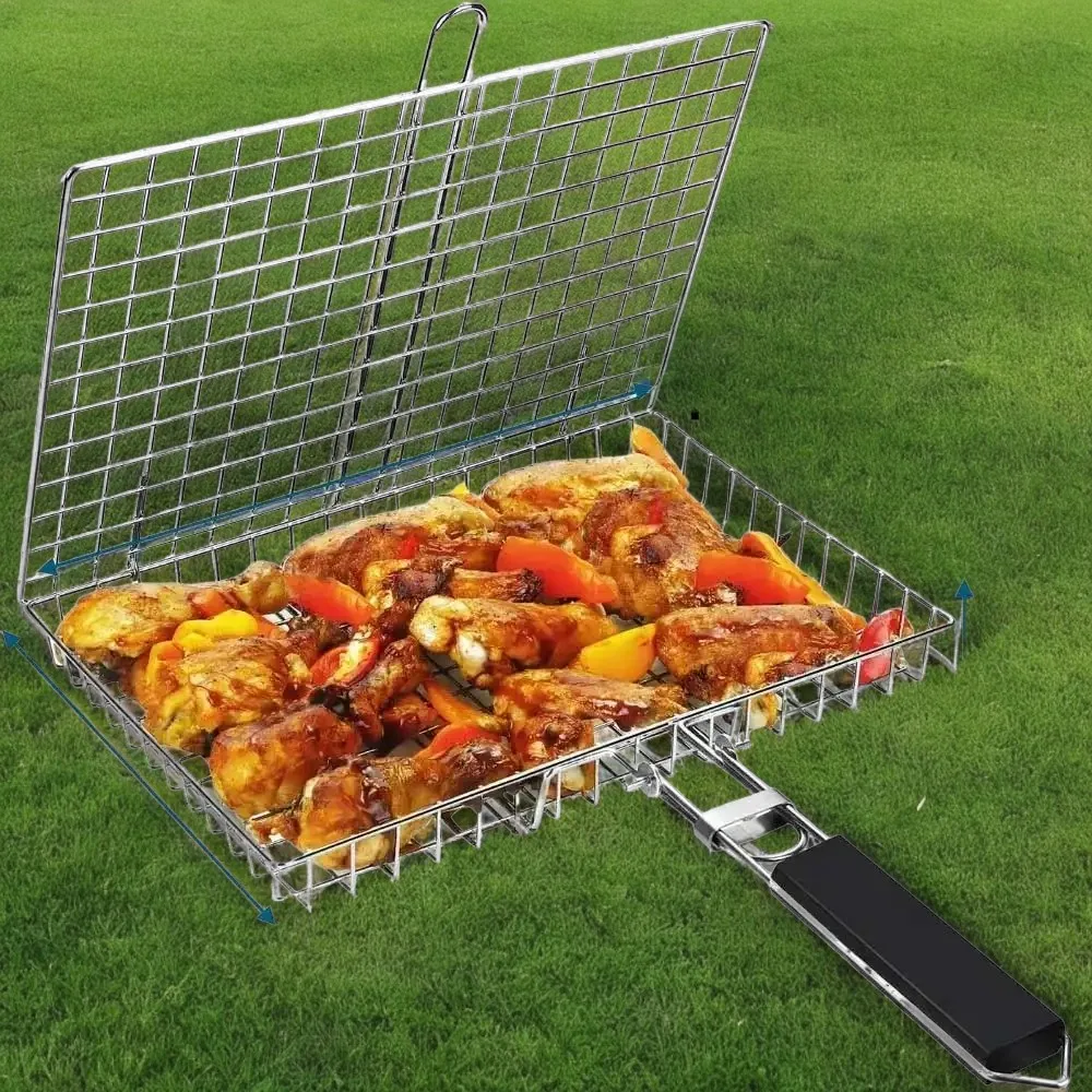 

Portable Grill Basket Folding Stainless Steel BBQ Grill Basket with Handle for Fish Vegetables Shrimp Cooking Cookware Tools New