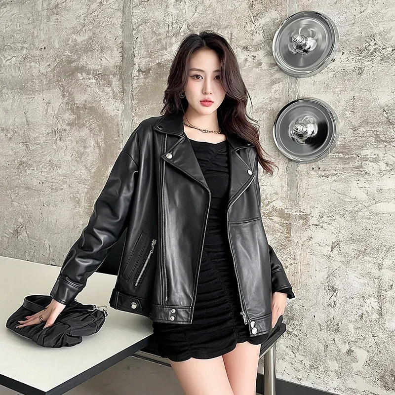 Tajiyane Genuine Leather Jacket Women 2023 Loose Sheepskin Coat Motorcycle Short Leather Jackets High Street Women Outwears SGG