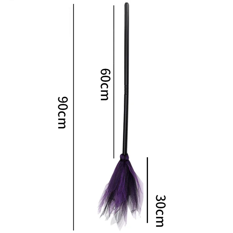 5 colors Halloween Witch Decor Broom Props Halloween Children Gifts LED Light Gauze Witch Broom Halloween Party Decoration
