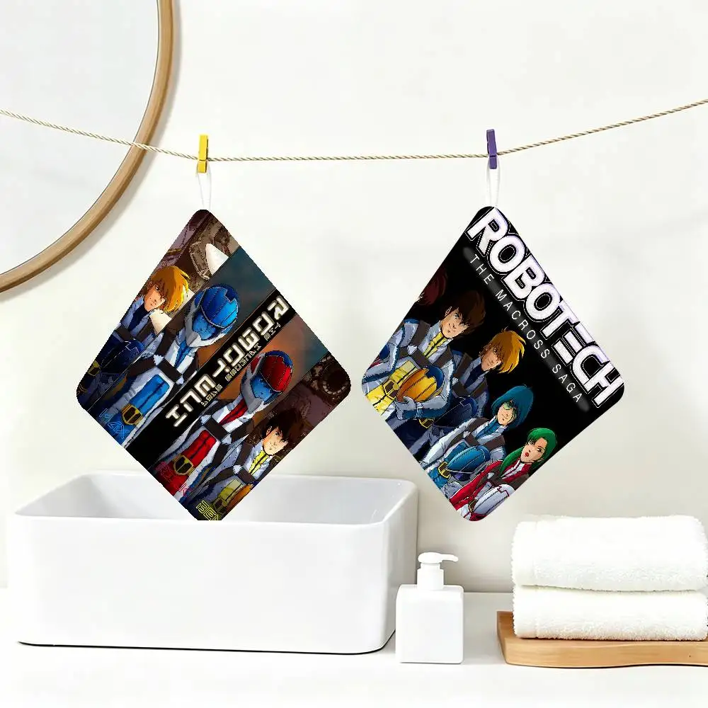 Cartoon R-Robotech Hanging Style Hand Wiping Towel, Polyester Cotton, Anti-fade for Indoor Kitchen Living Room
