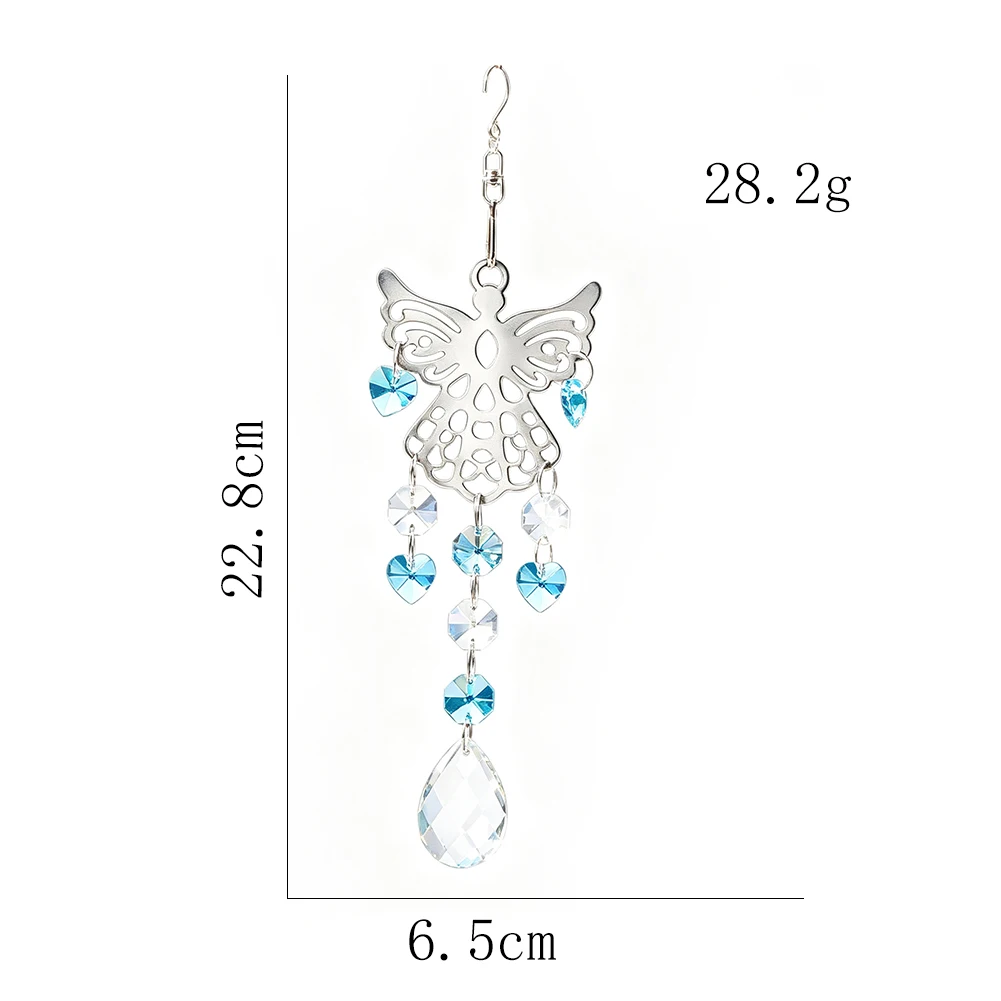 Angel Suncatcher Crystal Pendant Ornament Silver Tone Filigree Aqua Blue Clear Prism Car Rearview Mirror Window Garden Decor 5pc