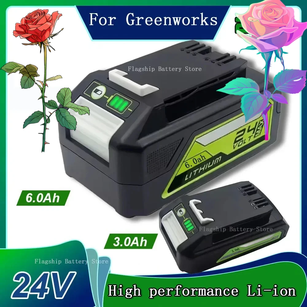 Аккумулятор Li-ion 3.0Ач 6.0Ач для Greenworks, перезаряжаемый, 24В 48В, для электроинструментов, модели 29842 29852 29322 20362 MO24B410 MO48L4211