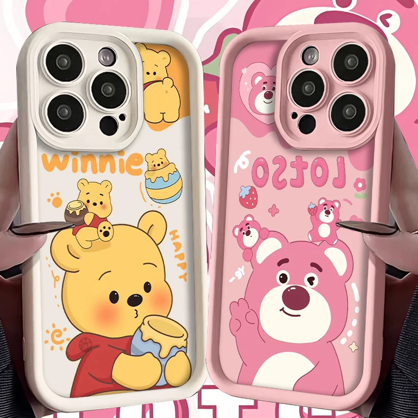 3D Disney Winnie the Pooh Lotso Soft Silicone Case for iPhone 14 15 Pro Max 13 12 11 X XS XR 7 8 Plus SE 2020 Matte TPU Cover