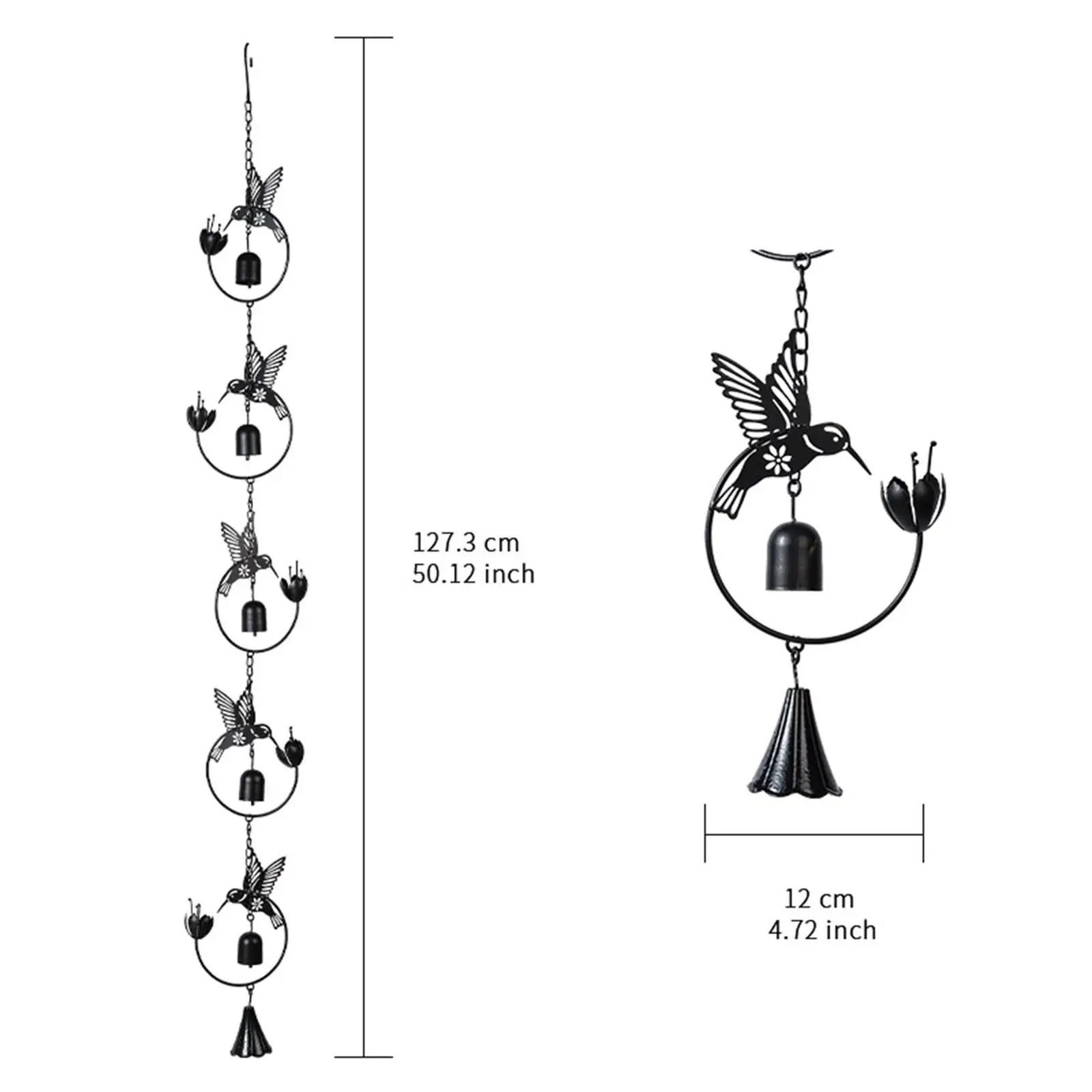Cadena de lluvia de colibrí, campana de viento de Metal decorativa, atrapasueños de agua de lluvia, carillón de viento para canalones de jardín, aleros, drenaje, bajante, porche