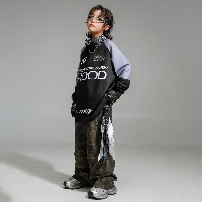 Jersey de Hip Hop para niños, pantalones Cargo rojos de baile callejero, trajes para correr K-pop para niñas, conjuntos de ropa deportiva de Jazz para niños, ropa de calle para niños