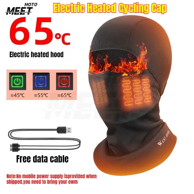 

Riding Heating Head Cover Electric Heated Cycling Cap Balaclava Hat Warm Face Cover Bike Heating Headgear for Ski Motorcycle
