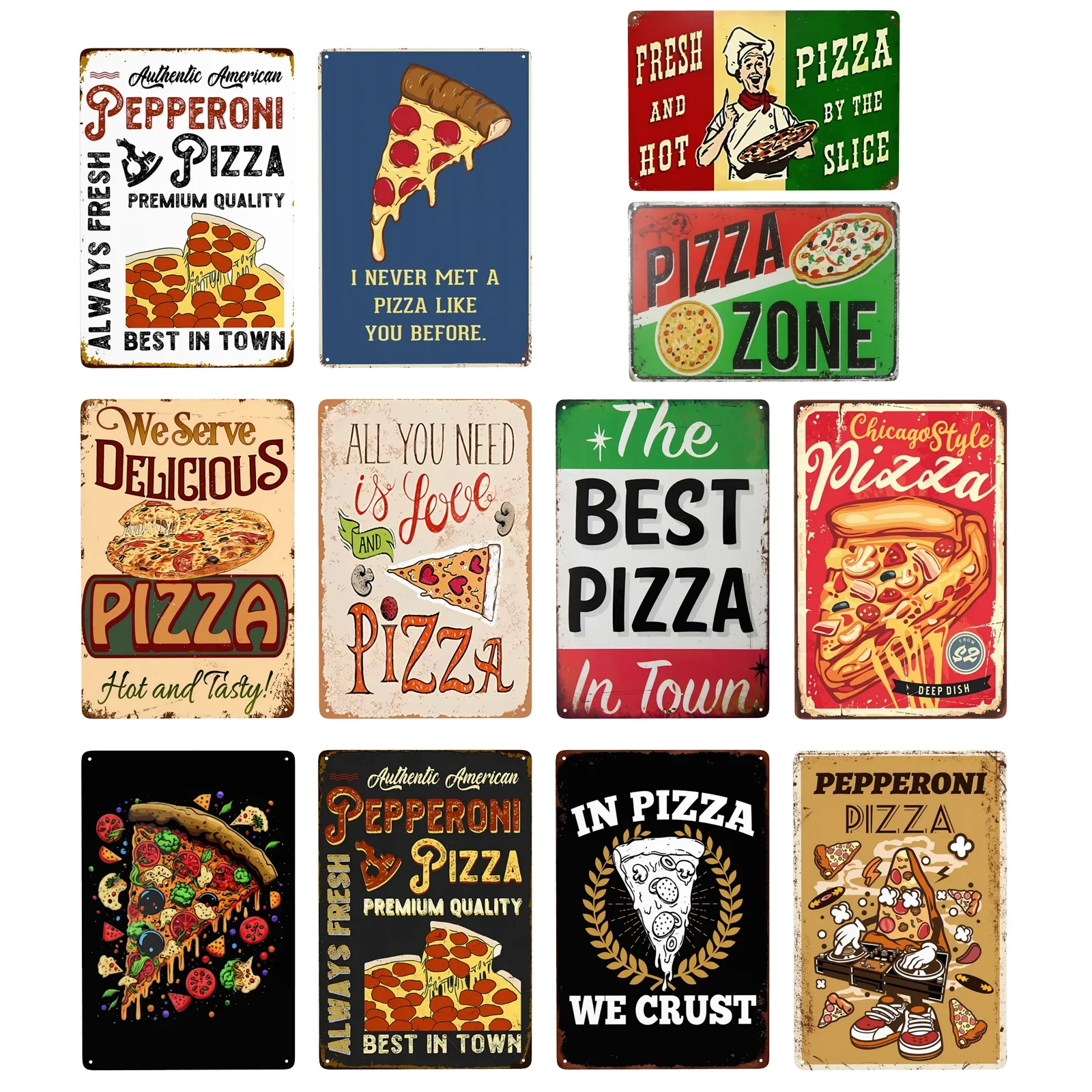 1pc, Vintage Pizza Metal Sign Pepperoni Pizza Best In Town Sign Wall Decor for Home Pub Cafe Club Art Decoration 8x12 Inch