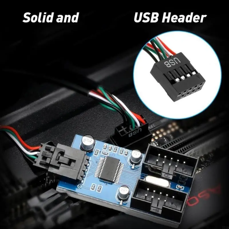 77JD 9Pin USB Splitter Efficient USB2.0 9 Pin Expansion Hub for Desktop Stable