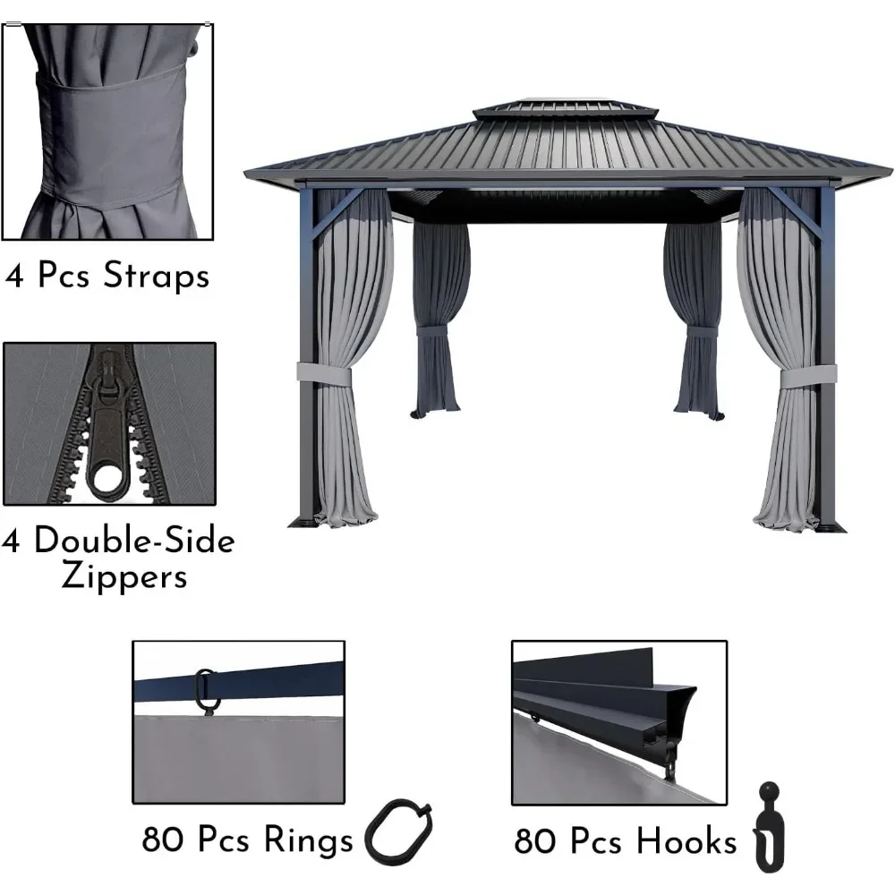 Reemplazo de cortina de cenador Paredes laterales universales de 4 paneles 12' x 14', cortinas de privacidad para cenador de patio con doble cremallera, reemplazo