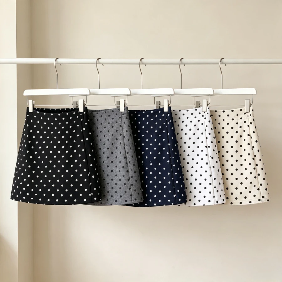 Girls Polka Dot A-Line Skirt Elastic Waist Casual Summer Mini Skirt Kids Cute Short Bottoms Classic Print Daily Wear Short Skirt