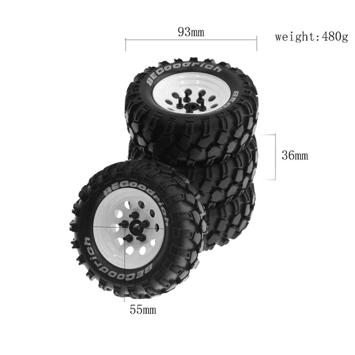 AM-4 Buah Set Ban Karet Pelek Roda Beadlock 1.9 Inci Logam 93Mm untuk Mobil Perayap RC 1/10, Adaptor Berlubang, HITAM