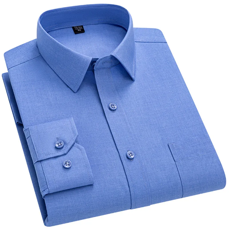 Luxury Mens Business Shirts New Design Spring Loose Soft Solid Plaid Smart Causal Pink White Regular Fit Thin Stripe Man Clothes