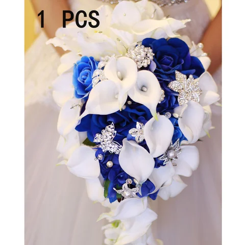 1pcs Bride Holding Flower PU Calla Lily Diamond Buckle Water Drop Waterfall Photo Holding Flowers Bridesmaid Flowers