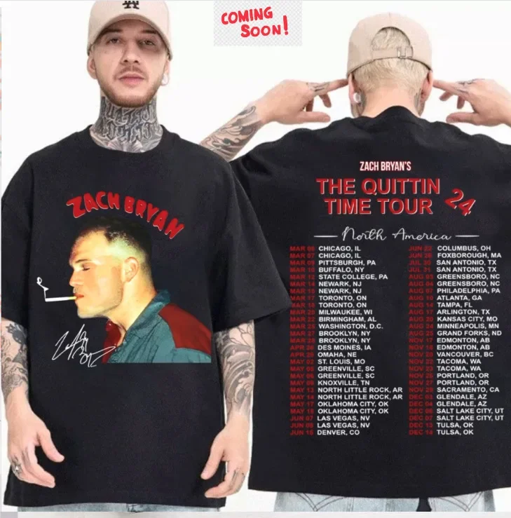 Tour 2024 Zach Bryan Quittin Time T-Shirt Black Gift All Size Fans Music US