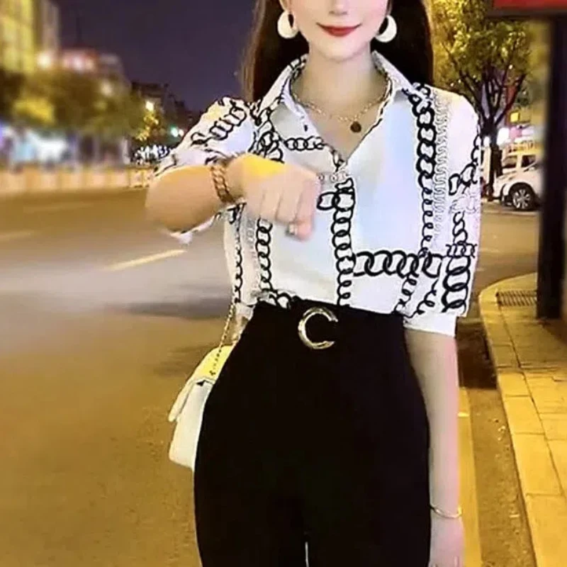 Women's Long Sleeve Spring Autumn Plant&Flowers Printing Button Pocket Chiffon Cardigan Shirt Casual Turn-down Collar Tops