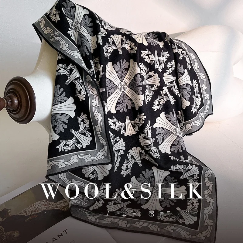 エレガントなシルクウールスカーフ多用途ネックラップセンセーションアウターウェア女性用中国風小さな正方形スカーフ多機能