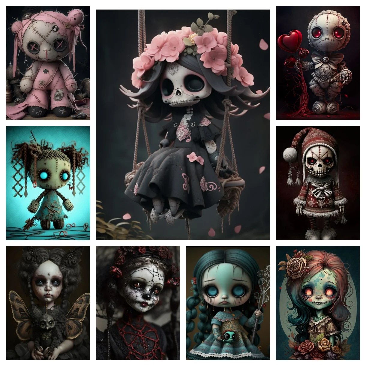 

2024 New Dark Gothic Automaton Doll Drills AB Diamond Painting Skeleton Cartoon Character Crystal Cross Stitch Mosaic Home Decor