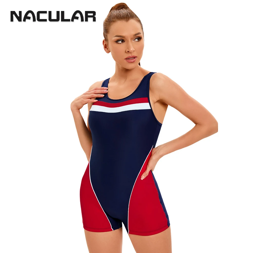 NACULAR One Piece Women Pro Sports Swimwear Boyleg costume da bagno Patchwork Bikini Beach Wear costume da bagno Backless 2024 New Paded