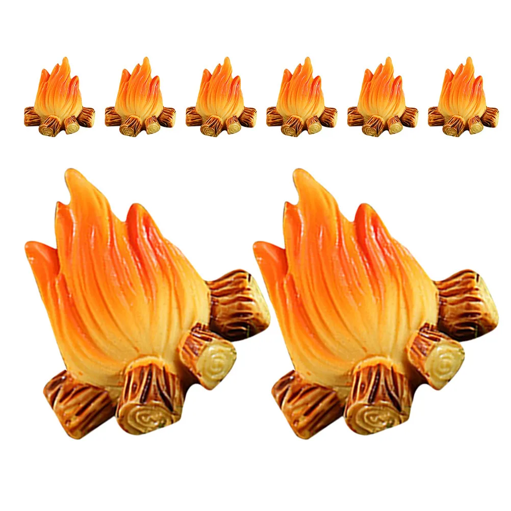 8Pcs Miniature Campfire Decoration Landscape Props Resin Fake Fire Ornament Party Bonsai Yard Decor