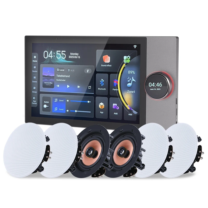 10-Inch  Smart Home Background Music System 8*30W Ceiling Speaker Intelligent Central Control Panel Wall Amplifier