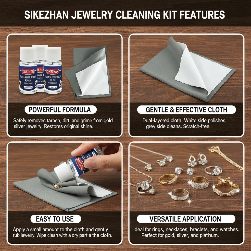 Jewelry Cleaner Solution & 25x32cm Polishing Cloth for Gold Silver Diamonds. Safe Non-Toxic Ultrasonic Liquid Tarnish Remover