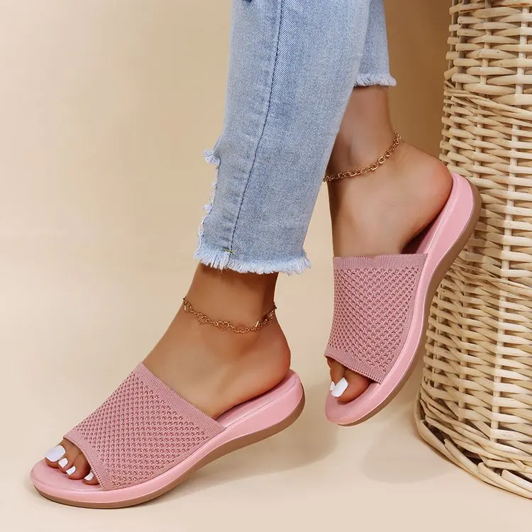 

New Women Sandals Soft Flat Sandals Summer Sandals Women Stretch Fabric Summer Elegant Slippers Shoes Large Size 36-43