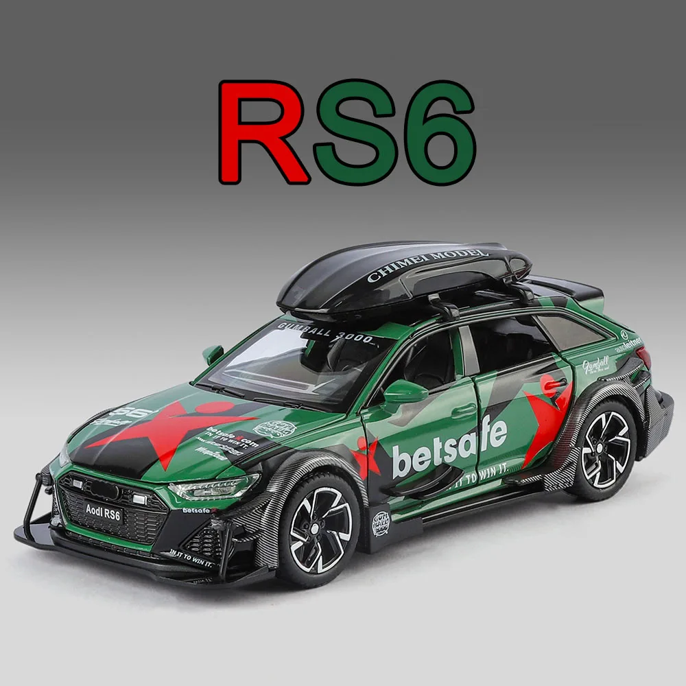 1:32 アウディ RS6 車のおもちゃ 合金ダイキャストモデル ライトとサウンド付き 精巧なインテリア ミニチュア車両 プルバックカー 子供の教育エンターテイメント用
