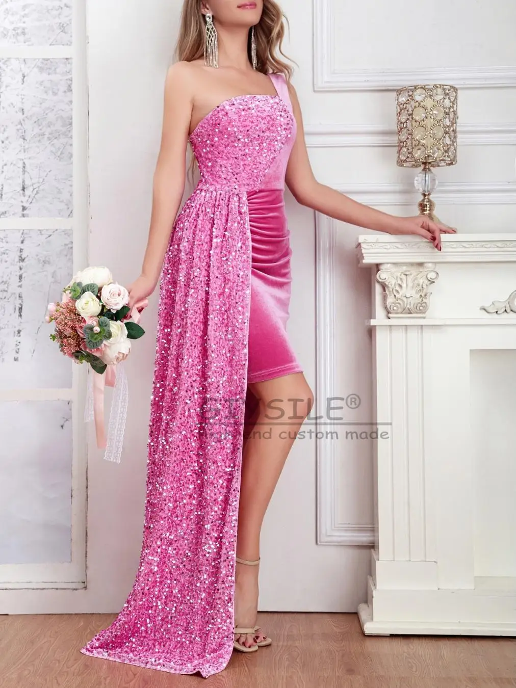 GIYSILE 맞춤 여성 프롬 파티 드레스 2025 럭셔리 고급 연회 원 숄더 핑크 이브닝 드레스